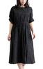 Plus Size Long Dress with Floral Half Elastic Natural LL Black [Gold Japan] Women's Embroidery, Sleeves, Waist, Lined, Color, Summer/Autumn,