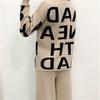 Knitted Suit Women'S Autumn And Winter Casual Fashion Temperament Scarf Sweater Wide Leg Pants Three Piece Set