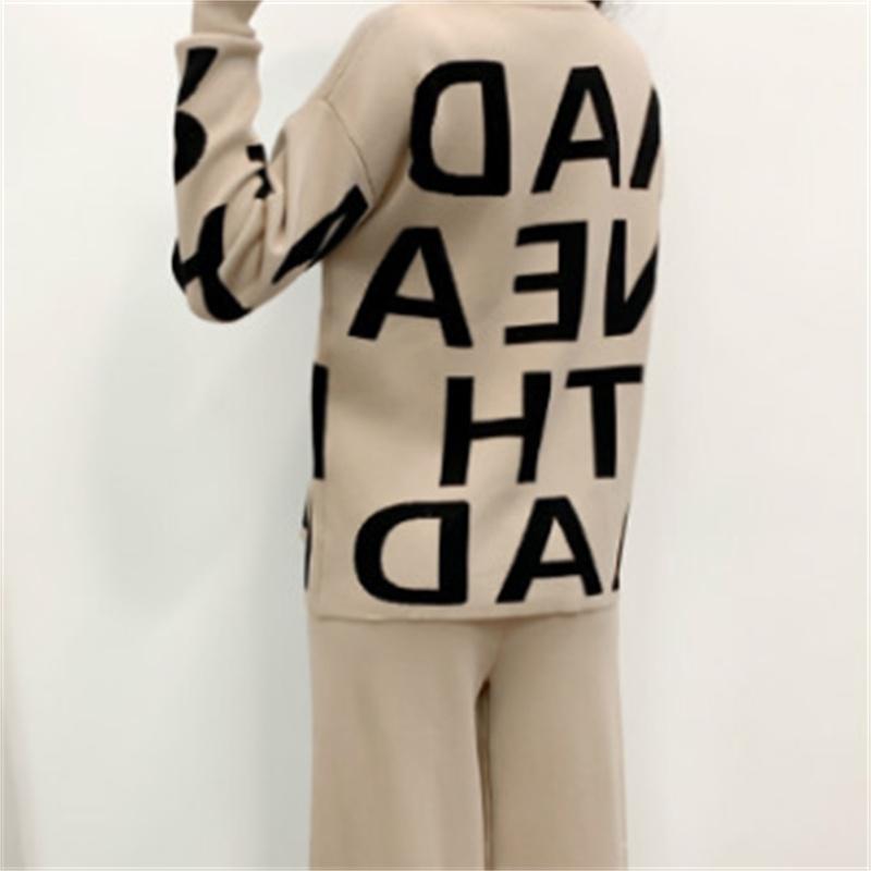 Knitted Suit Women'S Autumn And Winter Casual Fashion Temperament Scarf Sweater Wide Leg Pants Three Piece Set