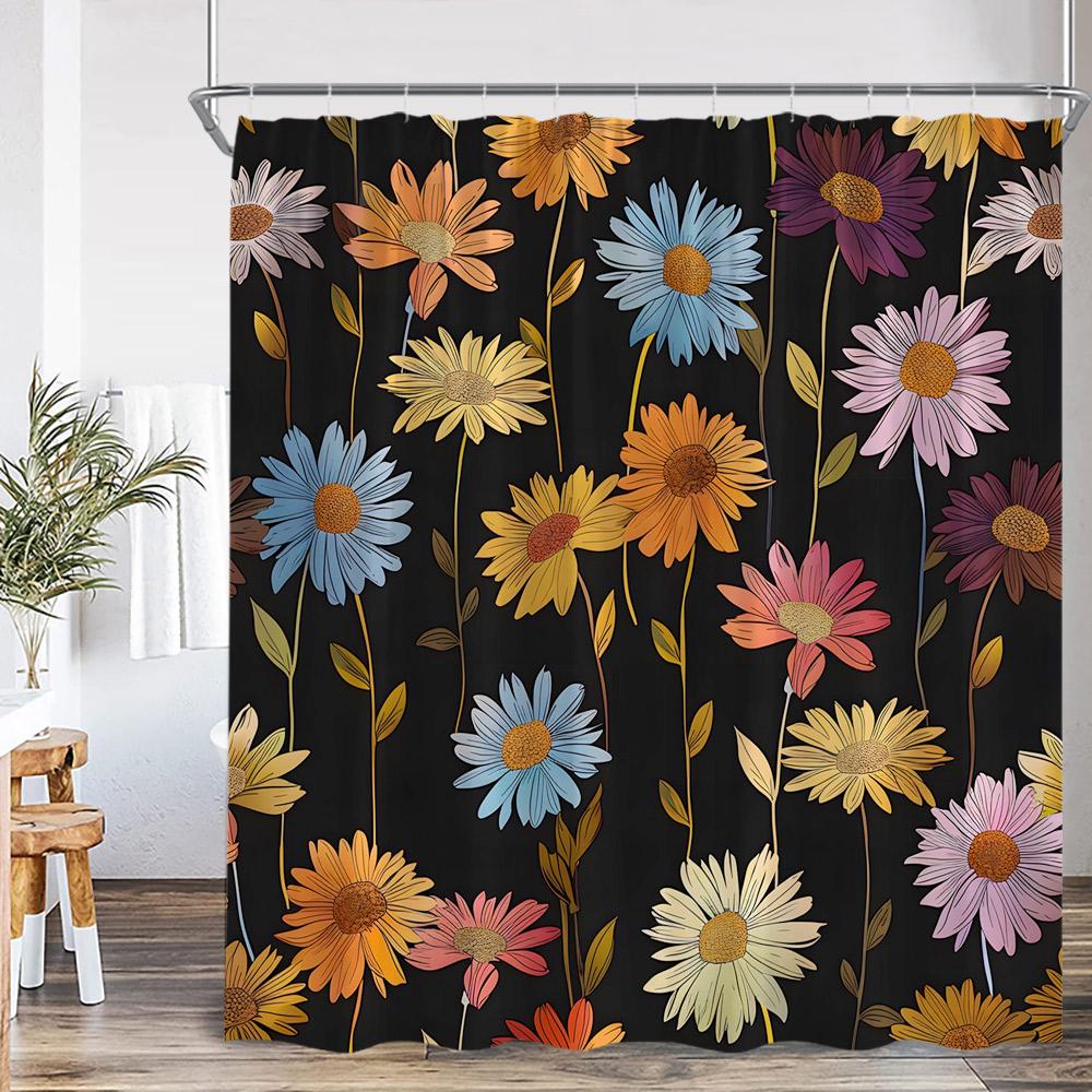 Boho Floral Vintage Shower Curtain Home Decor for Retro Bohemian Flower Herb Plant Bathroom Polyester Bath Curtain with Hook