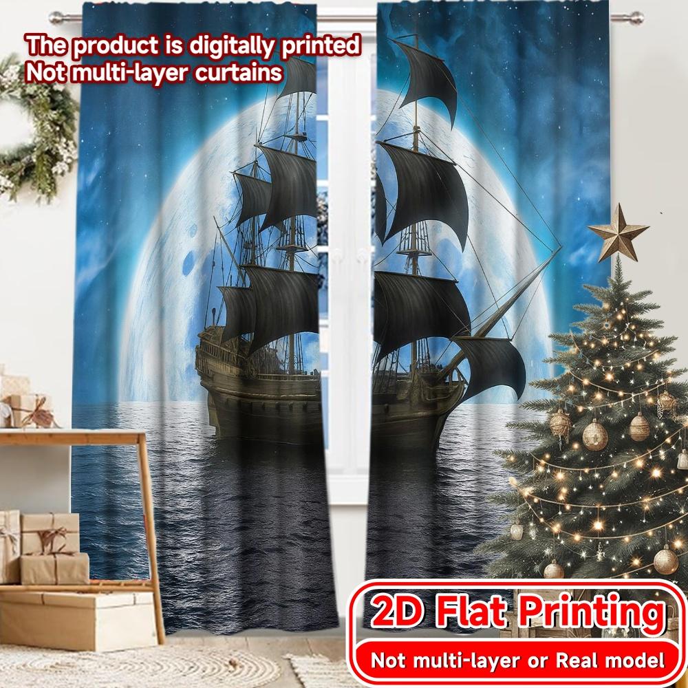 

2pcs, 2D FLAT PRINTING Curtains (Without Rod) Moonlit Voyage(1) Holiday printed curtains Fabric Curtains Decorations Inside 52.50 × 116.00 cm 2 pcs