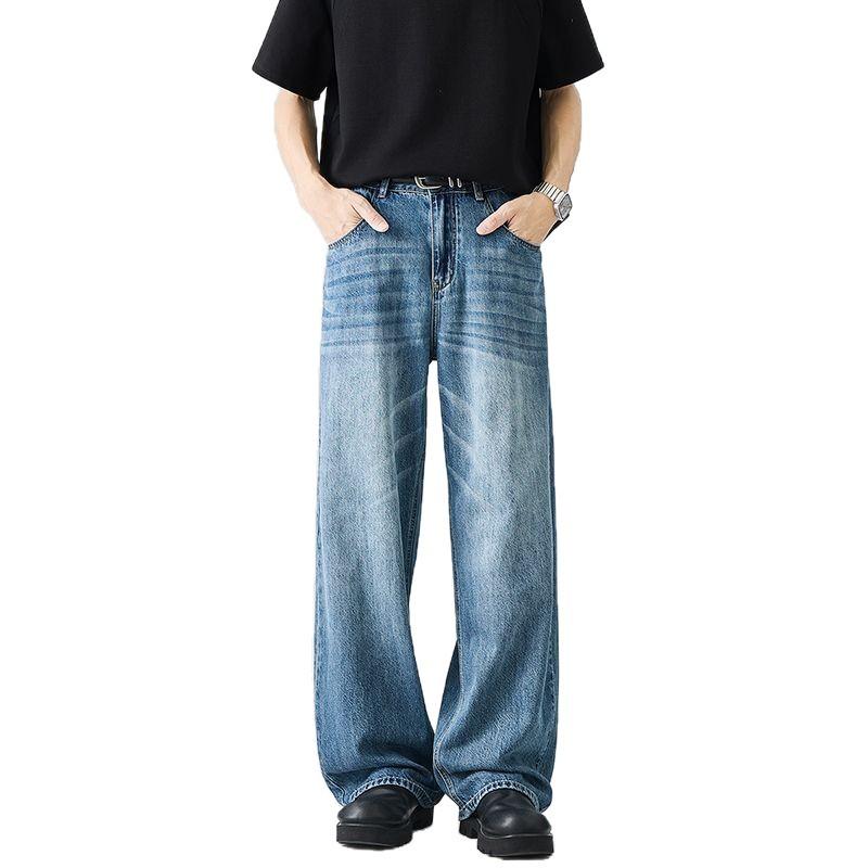 Summer new Tencel Lyocell jeans thin American fashion trendy brand loose wide-leg straight trousers