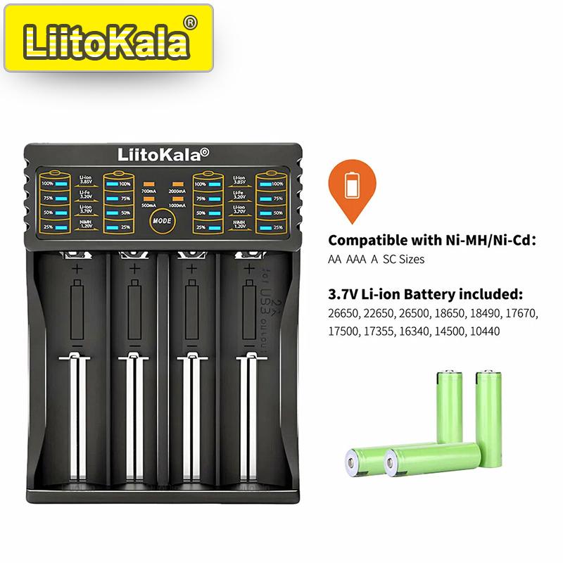 LiitoKala for 18650/26650/AA/AAA Batteries, LCD Display, Auto Detect, Overcharge Protection Lii-402 Multi-Purpose Charger