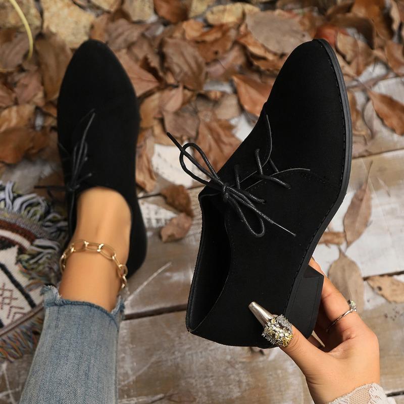 Fashion Casual Low-heeled Shoes for Women 2024 Winter New Square-heeled Lace-up Women's Shoes, Comfortable and Fashionable Shoes