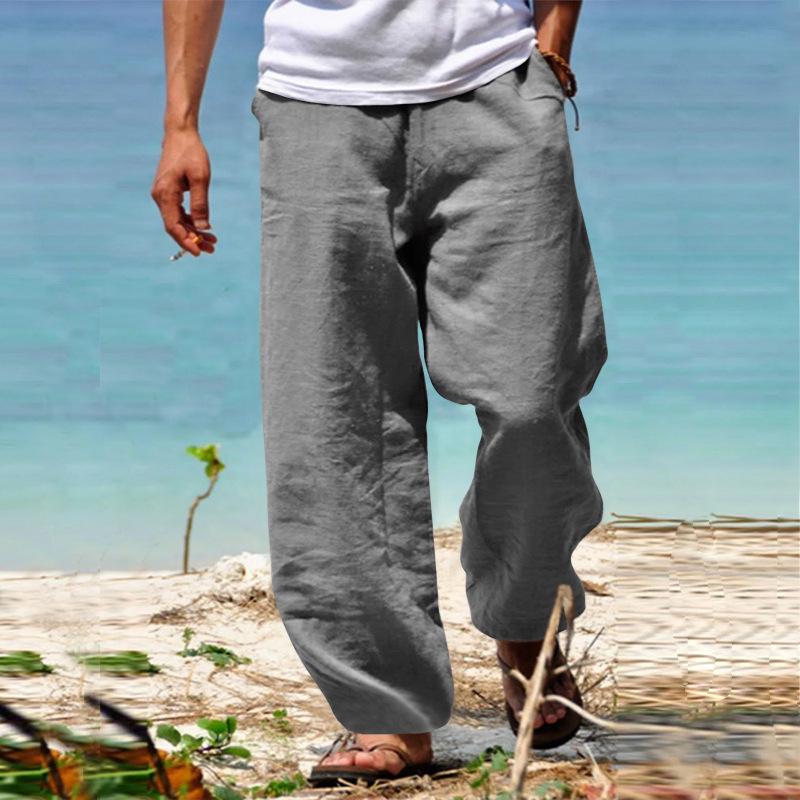 Spring 2025 Men's Loose Cotton & Linen Drawstring Wide-Leg Hip Hop Pants