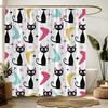 Mid Century Atomic Cat Shower Curtain Modern Abstract Geometric Atomic Black Cat Vintage 50S 60S Retro Colorful Fabric Bathroom