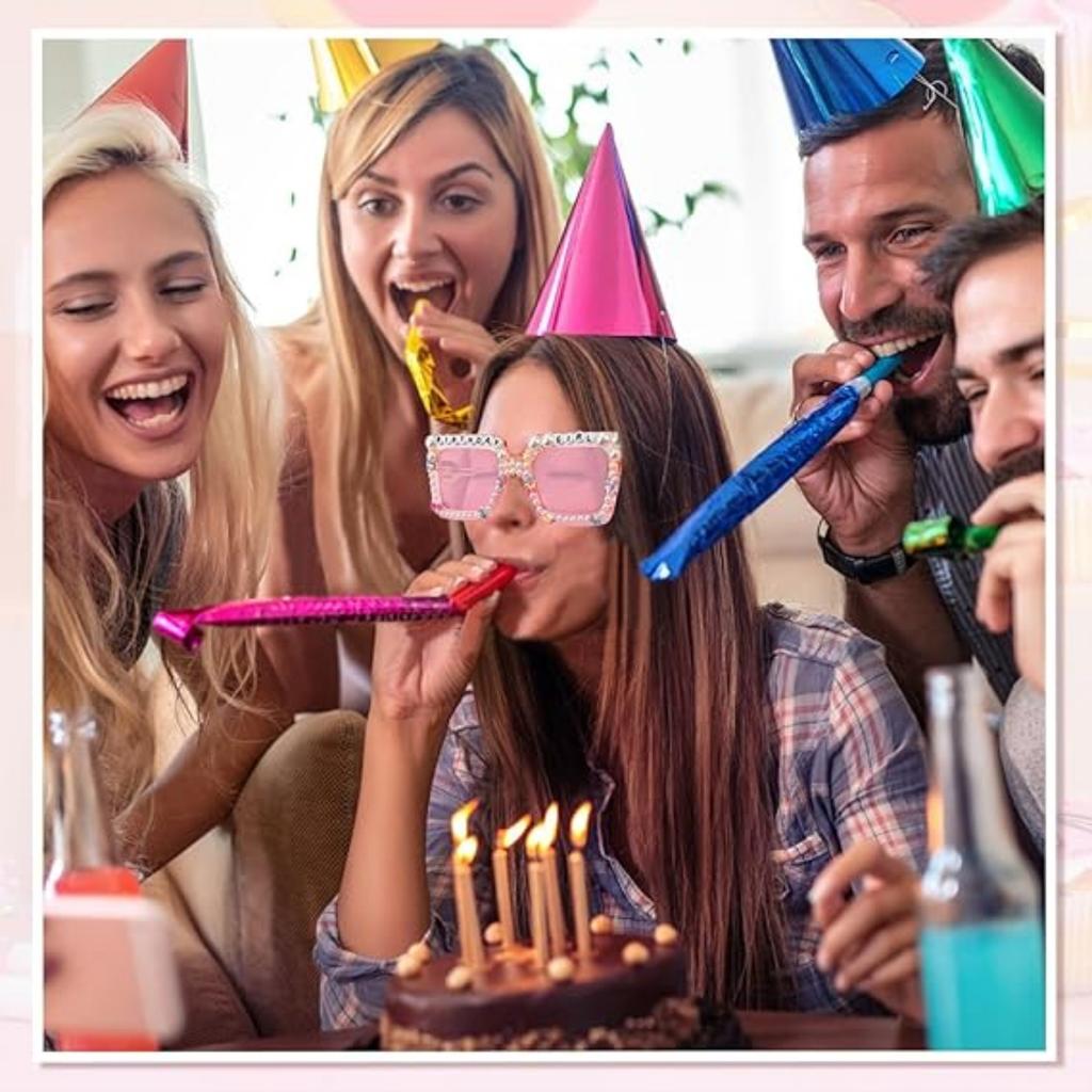 Happy Birthday Girl Sunglasses for Women and Girls, Square Cute Pink Party Glasses for Birthday Gift Accessories