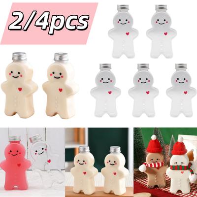 2/4pcs Gingerbread Bottle Snowman Milk Tea Jar Coffee Juice Portable Drinking Cup Plastic Kettle Christmas Decoration Child Gift