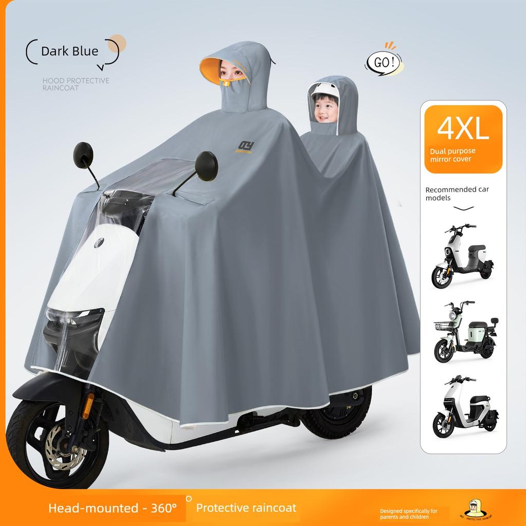 Electric Vehicle Raincoat for Two People, Suitable for Electric Scooters, Parent-Child Full-Body Protection Against Heavy Rain, Enlarged and