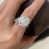 Zirconia Feather Metal Ring: High-End Korean Style, Simple and Trendy Versatile Women's Jewelry.