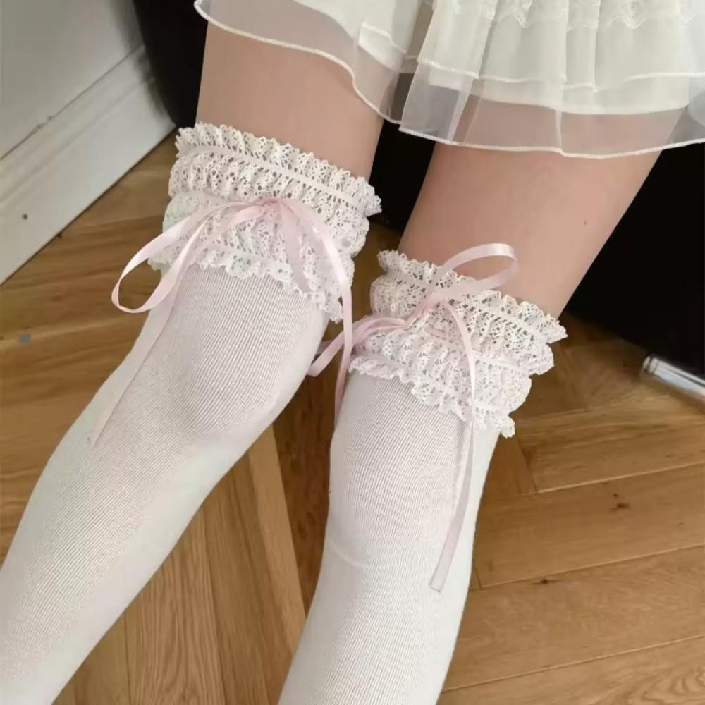 Lolita Long Socks Lace Ruffle Cotton Socks Kawaii Women's Socks  Girls