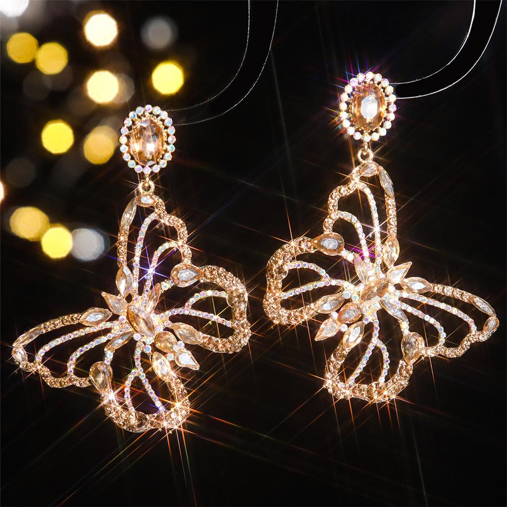 Popular, Colored Glass Rhinestone Butterfly Earrings Women, Personalized Exaggerated Stud Earrings, Ear Jewelry Earrings