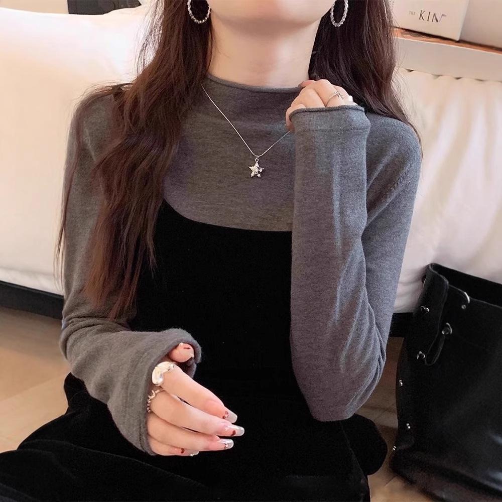 

Women s Gray Slim Fit Knitted Sweater - Half-High Neck Long Sleeve Top for Autumn/Winter S (80-90 jin)