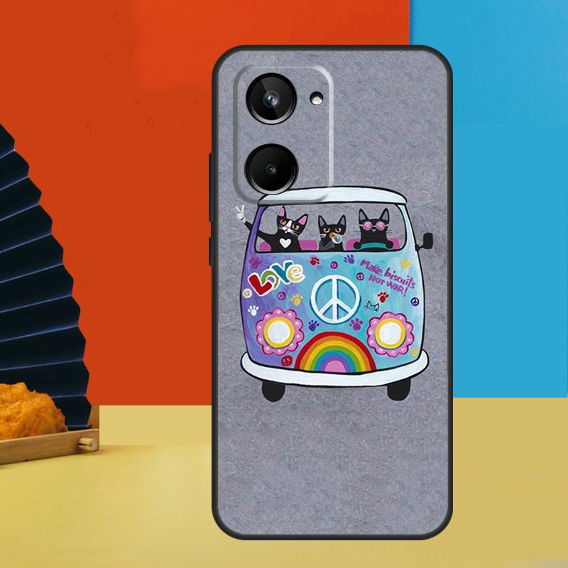 Hippy Peace Bus Cat For Realme 15 10 11 12 13 14 Pro Plus C67 C65 C63 C61 C35 C55 C53 C51 C71 C75 GT7 Pro Case