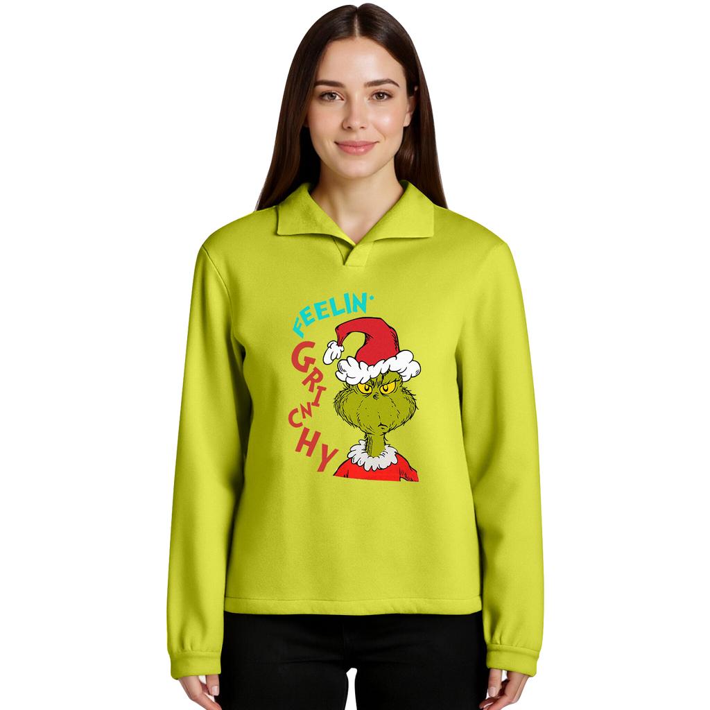 Women's Stand-up Collar Long-sleeved Pullover Top, Christmas Print Sports Top