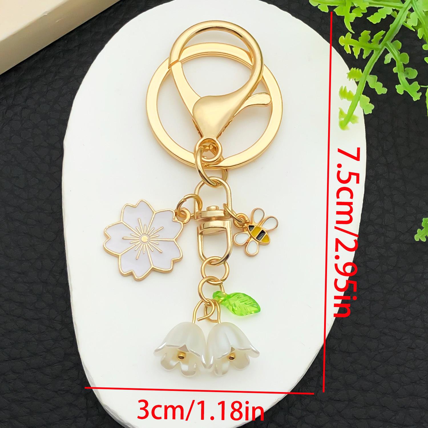 Gold Cherry Blossom & Red Lily Keychain Pendant Gift