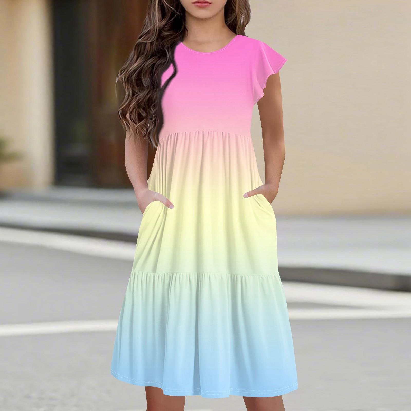 

Детская юбка с круглым вырезом, плиссированная, с коротким рукавом, юбка принцессы, модное повседневное платье с карманами для девочек 90 жёлтый