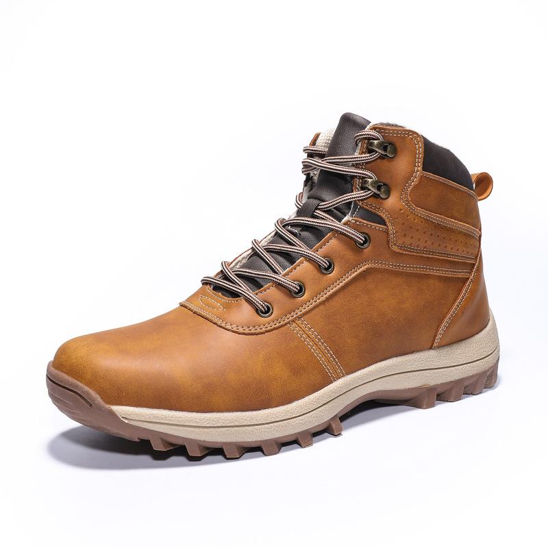 Herrenstiefel High Top Lederstiefel Outdoor Rutschfest Schneestiefel Winter Plüsch Warm Baumwollschuhe Lässige Wandern Knöchel-Booties