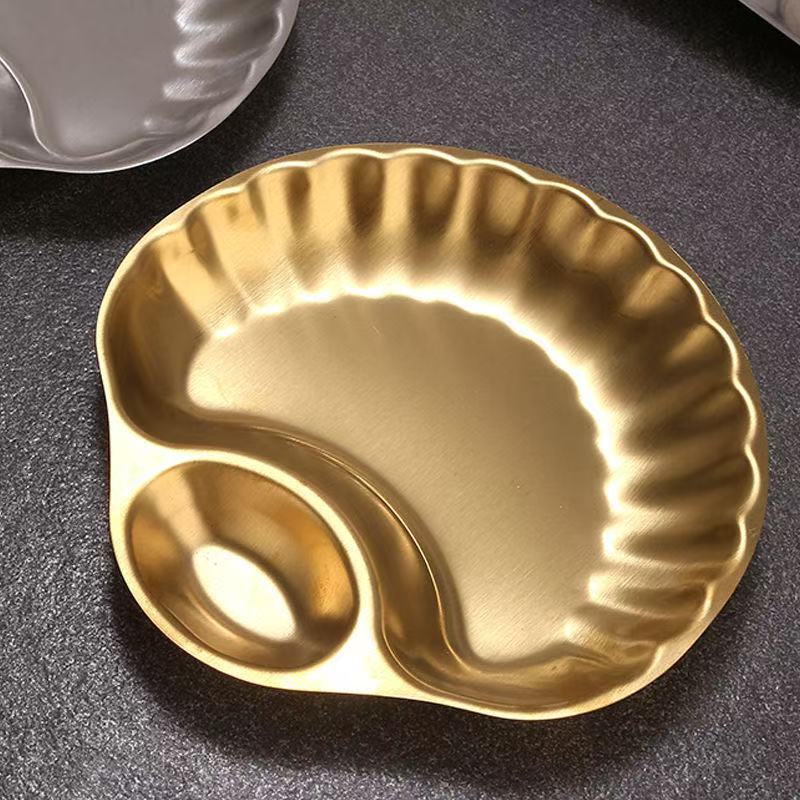 Scallop-Shaped Stainless Steel Plate with Compartment - Seafood Serving Dish Shell Design Chef & Restaurant Kitchenware Tray