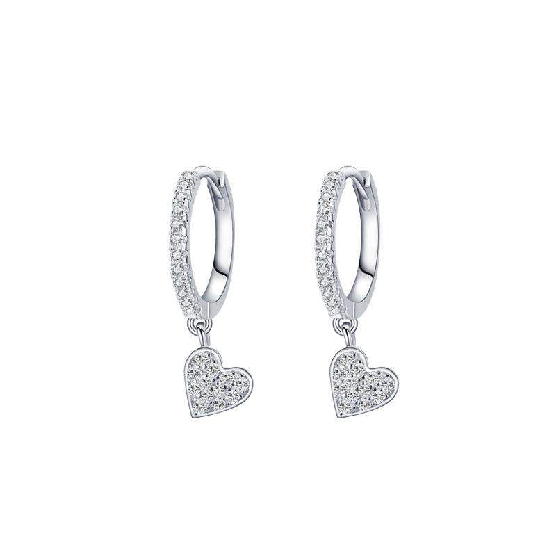 Cute Women's Zircon 925 Sterling Silver Rhodium Plated Heart Cut Hoop Earrings for Wedding Gift