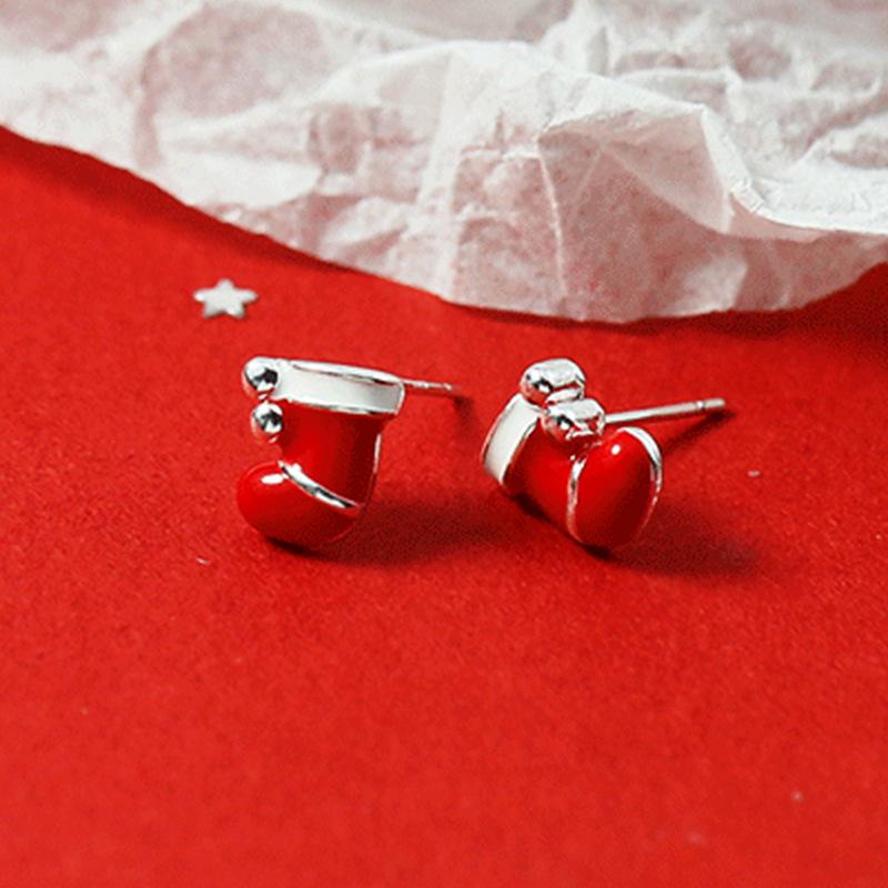 Korean Style Cute Red Christmas Socks Stud Earrings - Mori Style Gift for Girlfriend