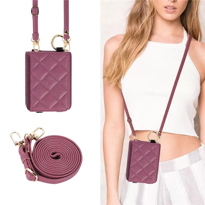 Husă pentru telefon cu suport din piele pentru Samsung Galzxy Z Flip 5 4 3 Husă pentru carte de portofel cu inele Flip5 Flip4 Flip3 Geantă cu șnur