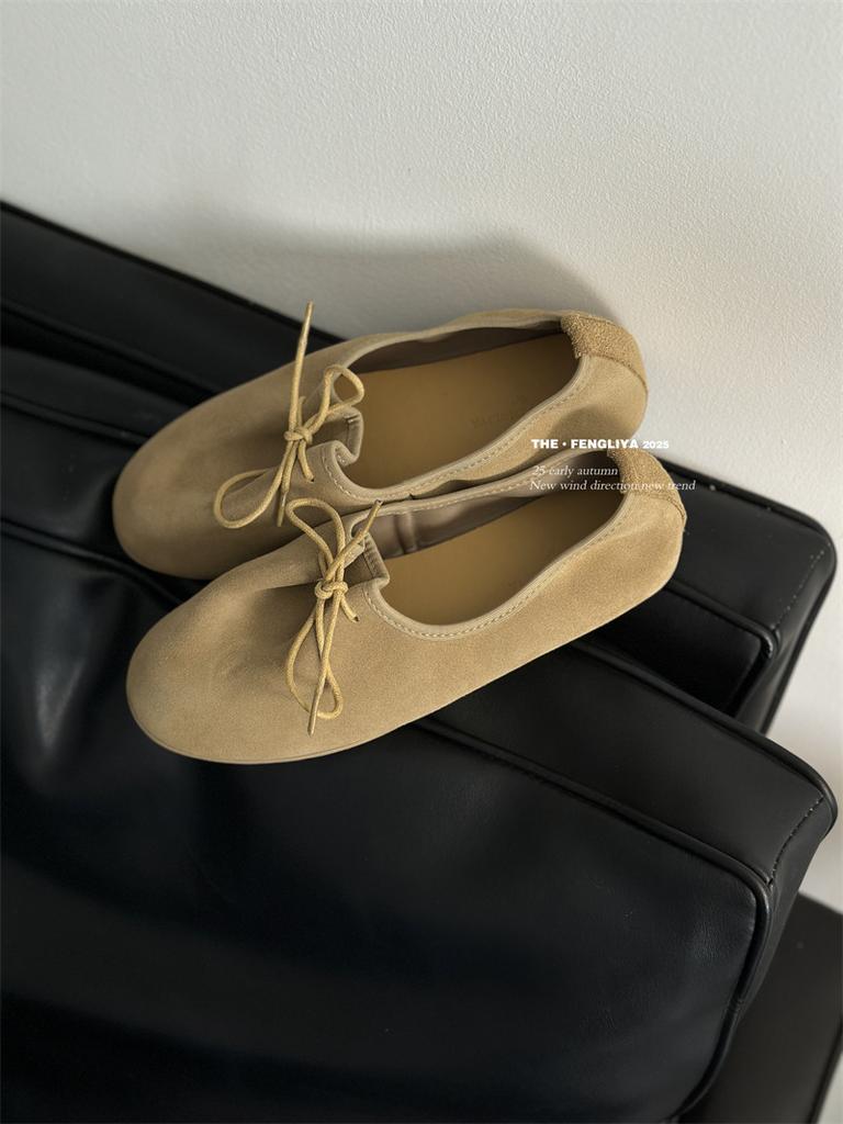 THE · FENGLIYA2025 Early Autumn, Super Soft Cowhide Lace-up Loafers Flat Non-slip Grandma Shoes Lace-up Bar