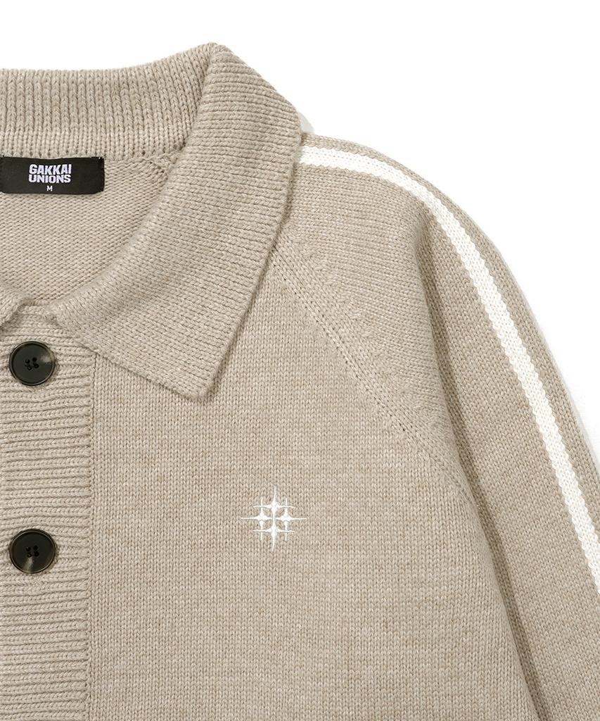 Gakkai Unions Sports Collar Raglan Knit Cardigan Beige