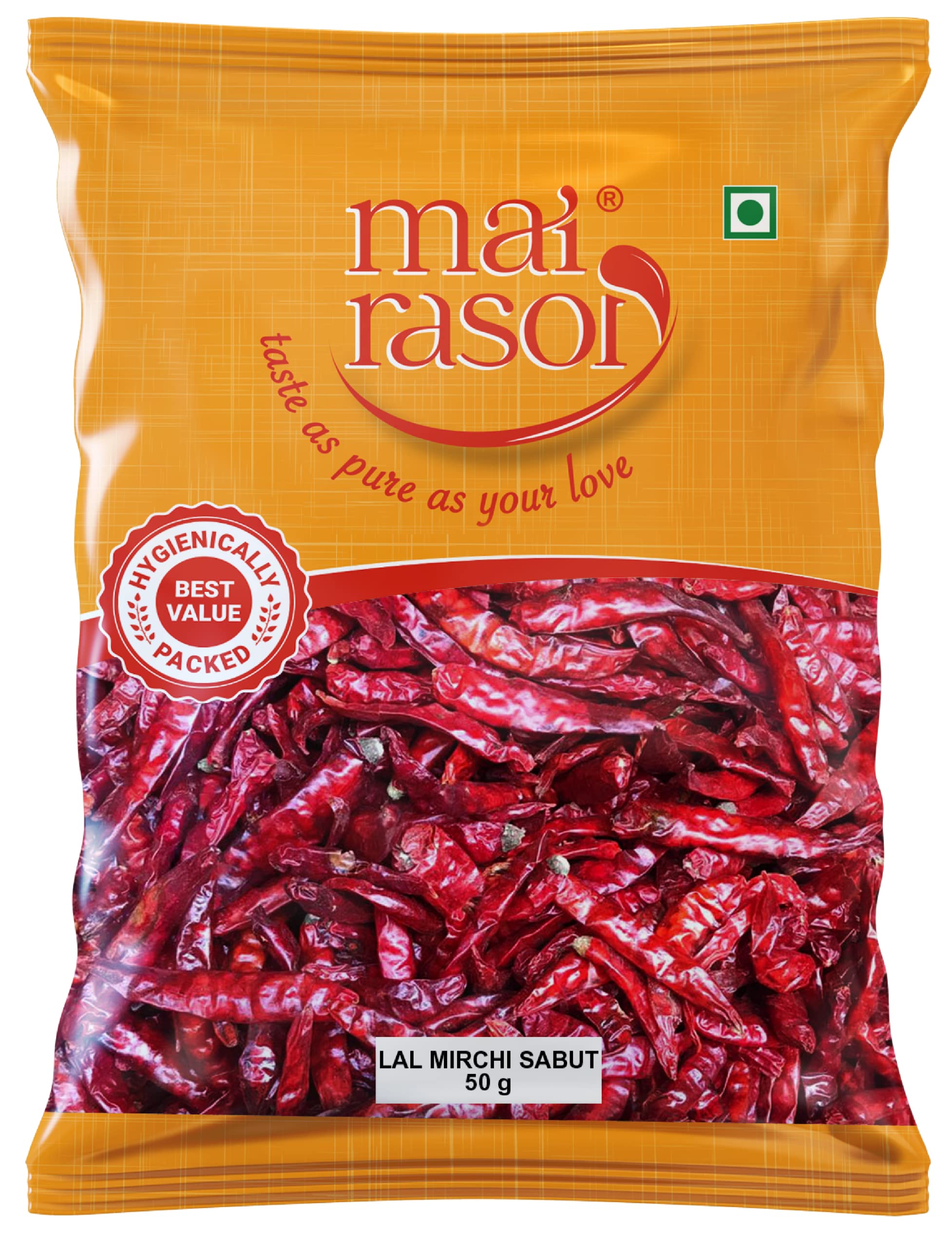 MAI RASOI Lal Mirch Sabut/Long Red Chilli Whole 50gram
