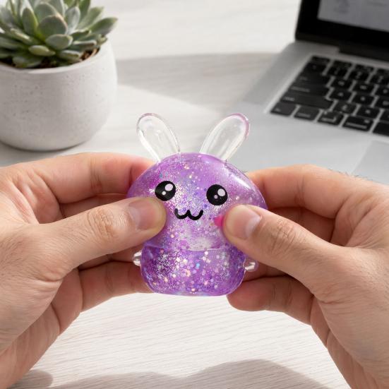 Bunny Stress Toy 2Pcs Glitter Rabbit Relief Toy Stretchy Clear Squeeze Pinch Animal Shape Fidget Party Favors for Kids Adults
