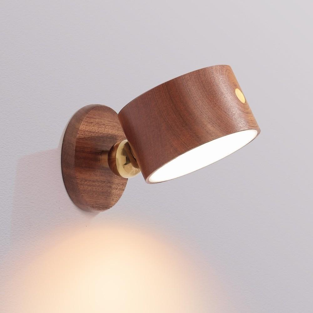 360° Rotating Wooden Wall Mounted Lamp Touch Control Dimmable LED Wall Sconce Double-sided Magnetic Mountin