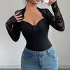 New Fashionable Lace-Trimmed Knit Long-Sleeved Slim Fit T-Shirt Top