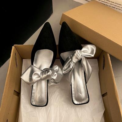 Verano 2024 Mujeres Puntera Puntiaguda Tacones Altos Sandalias Lazo Moda Flor Zapatos de Mujer Slingback Zapatillas de Mujer