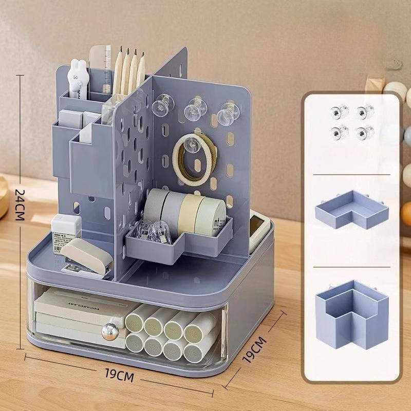 

Rotating Hole Board Storage Box Organizer with Drawer Rack Office Table Student Desktop Small Compartment Stationery Storage Box сірий