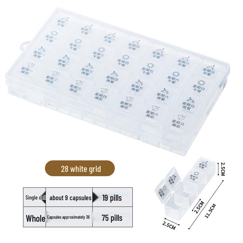 Portable 28-Grid Weekly Pill Organizer: Dustproof, 7-Color, Large Capacity