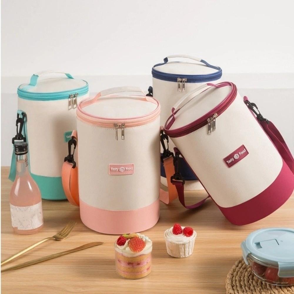 Zylindrische Isolierte Lunchtasche aus Oxford-Stoff, Große Kapazität, Frischeerhaltende Lunchbox-Tasche, Aluminiumfolien-Futter, Ölbeständig