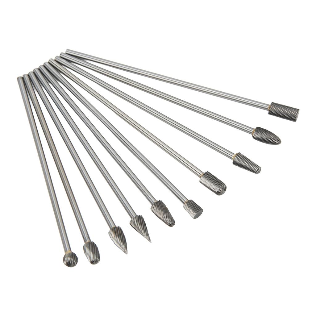 10pcs Carbide Rotary Burr Set 3mm Shank Multifunction Grinding Burr Files for Aviation Automobile Ship
