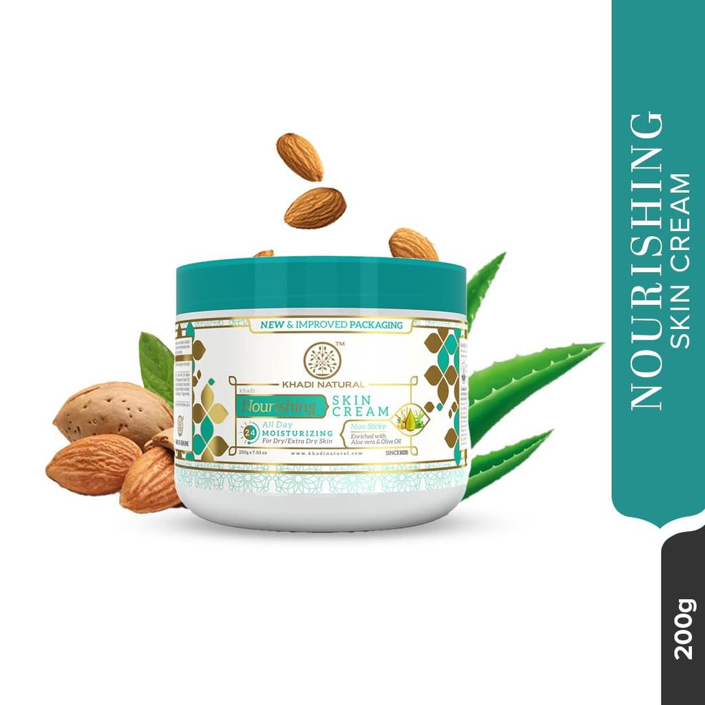 KHADI NATURAL Nourishing Skin Cream With Almond Oil 200 G Pack Softens, Moisturizes, Non-Sticky Skin Care