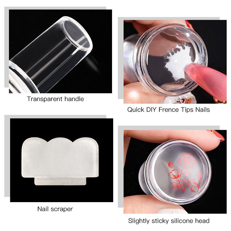 Nail Stamper Jelly Silicone Printing Nail Polish Stamping French Tip Nail Stamp Template with Scraper Manicure Stencil Tools