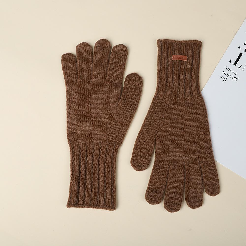 Knitted Gloves for Women In Winter Korean New Style Solid Color Finger Touchable Screen Warm Outdoor Cycling Yarn Gloves