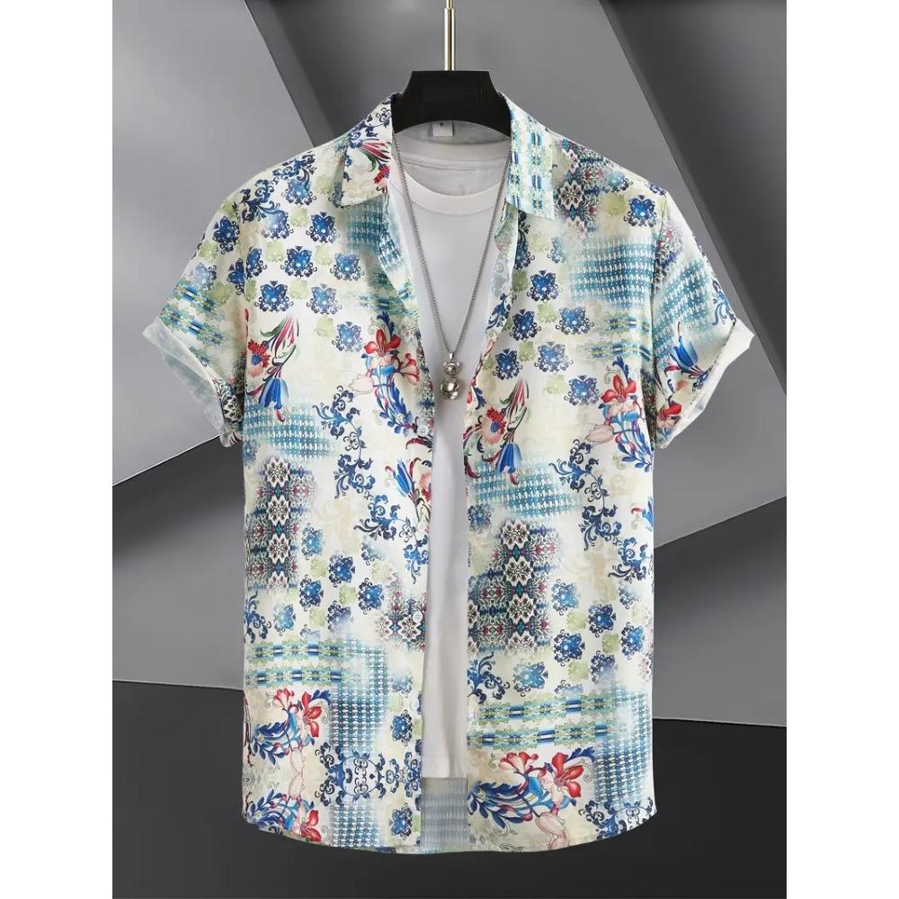 Palmshadow Cuban Camisa Men's Clothing Simple Hawaiian Print Poplin Shirt Business Holiday Everyday Outdoor Short Sleeve Shirt