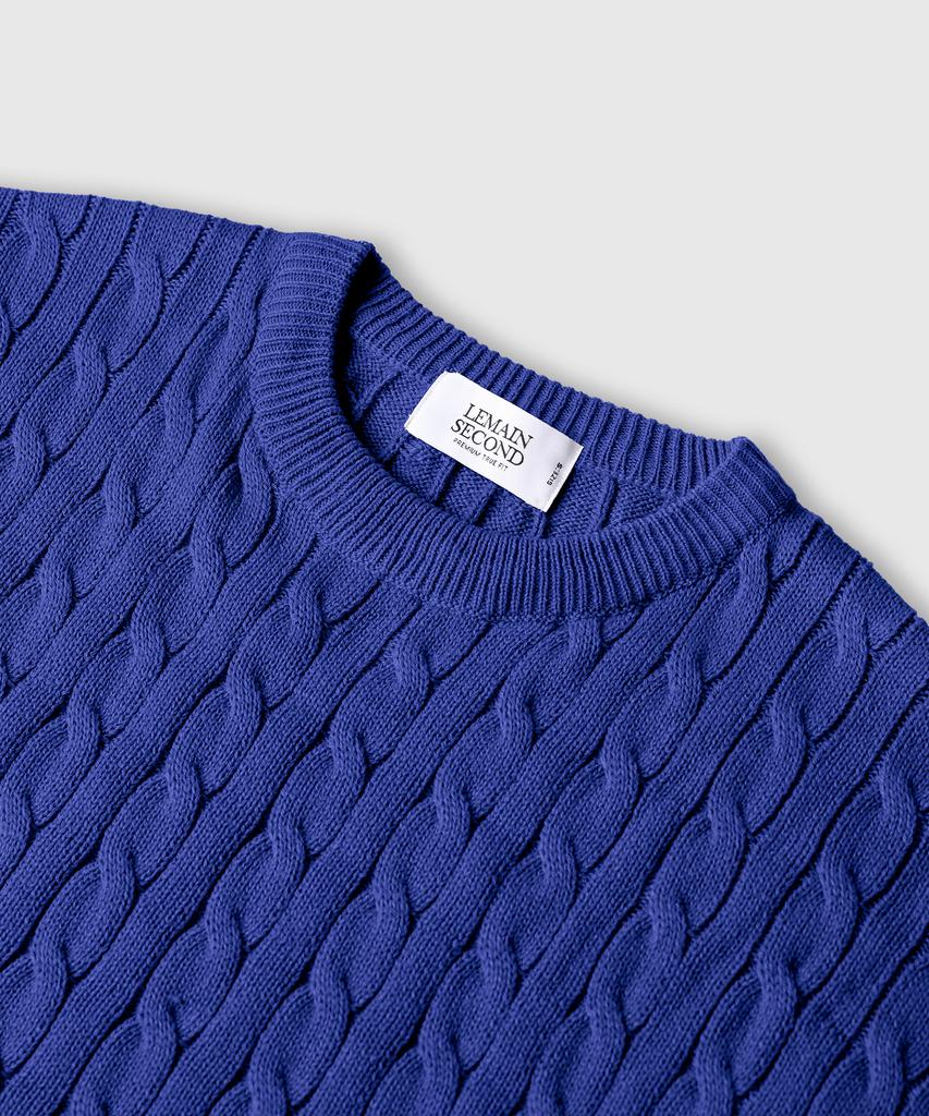 LEMAIN SECOND Oversized Voluminous Washable Crew Neck Cable Knit [Blue]