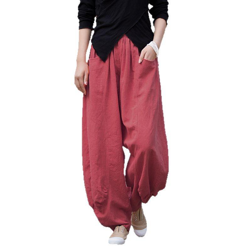 Dambyxor i Zen-stil av ramie, sandtvättade, med vida ben - Vår/Sommar, Casual, Hem- och Resplagg