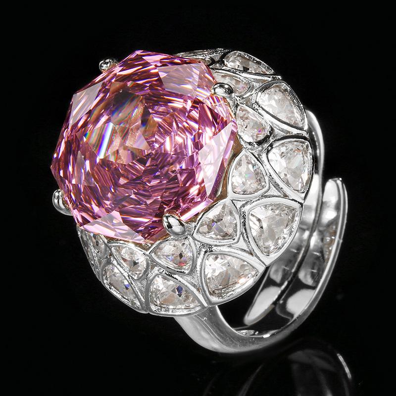 Jewelry Copper Bottom Gold-Plated Rose Cut Colorful Treasure Temperament Retro Ring Heroine Stone 14Mm