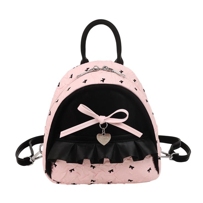 Contrast Color Backpack Bag Women's Bag New Trendy Niche Design High-end Bow Small Backpack