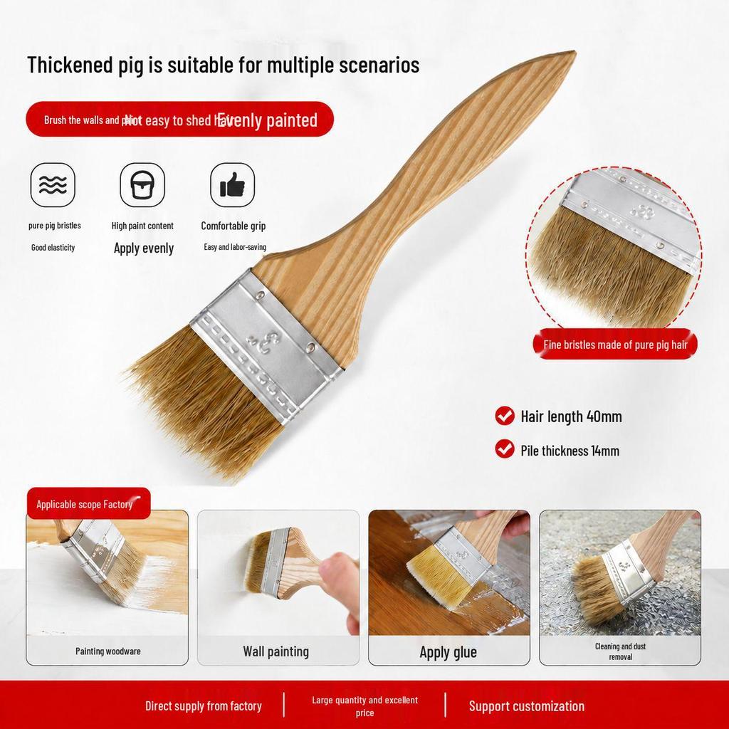 High-Temp Resistant Thick Hog Bristle Brush for Industrial Cleaning & Painting