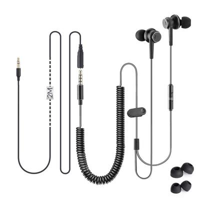 Avantree Long Cord Earphones Earphones with Extension Cable Extra Long Spring Coil Metal Stereo Wired Bass Headphones for Audio Output Devices HF027