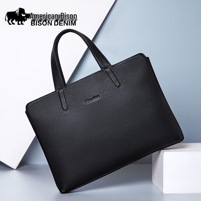 

American Bison Men s Top-Grain Leather Laptop Briefcase 15.6 inches
