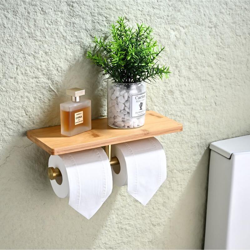 

304 Stainless Steel Toilet Paper Holder with Wood Shelf