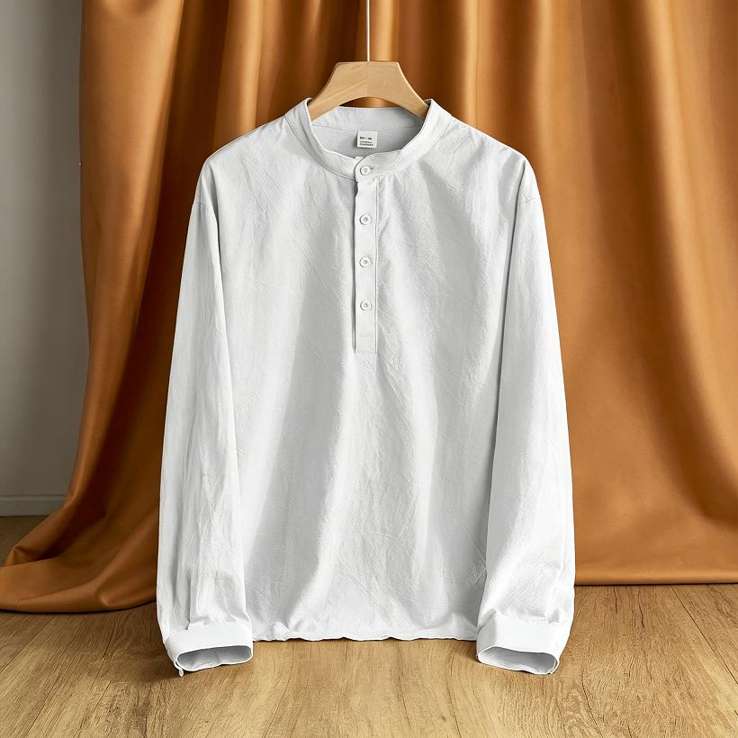Loose Men's Linen Long Sleeve Shirt Casual Stand Collar Top Color Men's Casual Shirt Comfortable Breathable Summer Wear